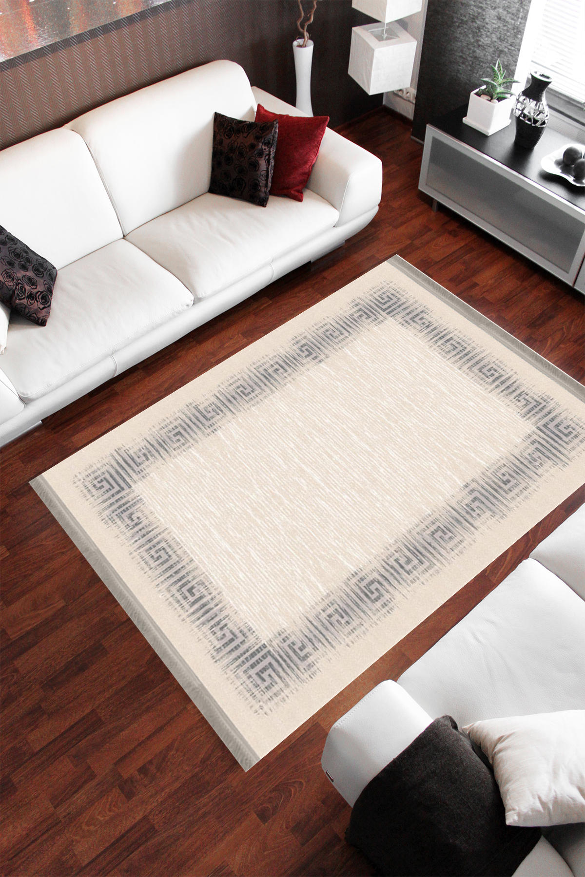 Homier Collection H-MD-0055A Kahverengi 7 mm Pamuk Antibakteriyel Yıkanabilir Orta Kaymaz Dot Taban Dikdörtgen Makine Dokuma Salon Halısı 80x180 cm