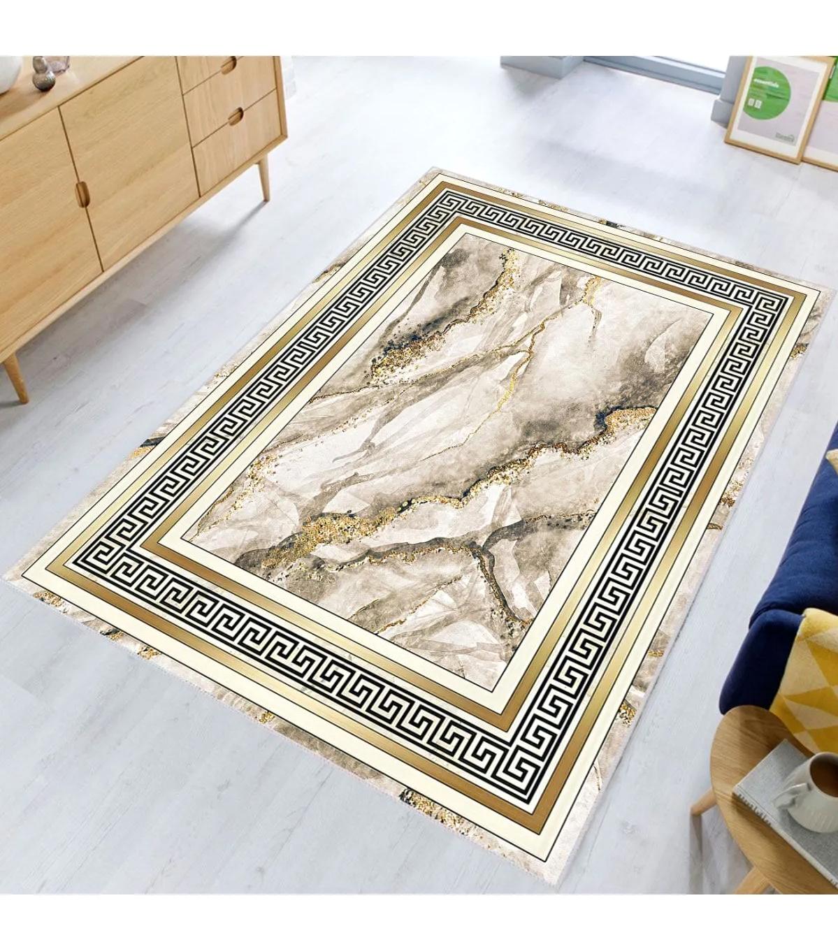 Rovigo Home RVG0367 Krem 8 mm Polyester Antibakteriyel-Leke Tutmaz-Toz Tutmaz Yıkanabilir İnce Kaymaz Dot Taban Dikdörtgen Makine Dokuma Salon Halısı 80x200 cm