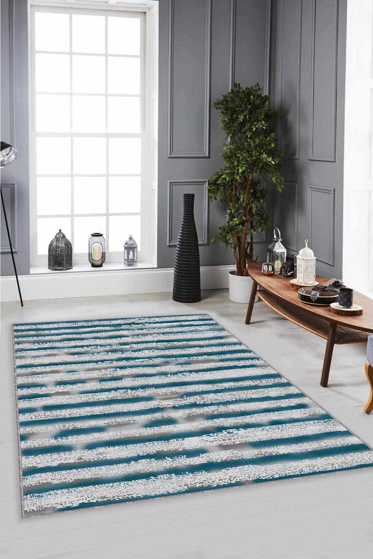 Viva Home FO09 Çok Renkli 7 mm Mikropolyester Leke Tutmaz-Yalıtıma Yardımcı Yıkanabilir İnce Kaymaz Taban Dikdörtgen Makine Dokuma Salon Halısı 100x300 cm