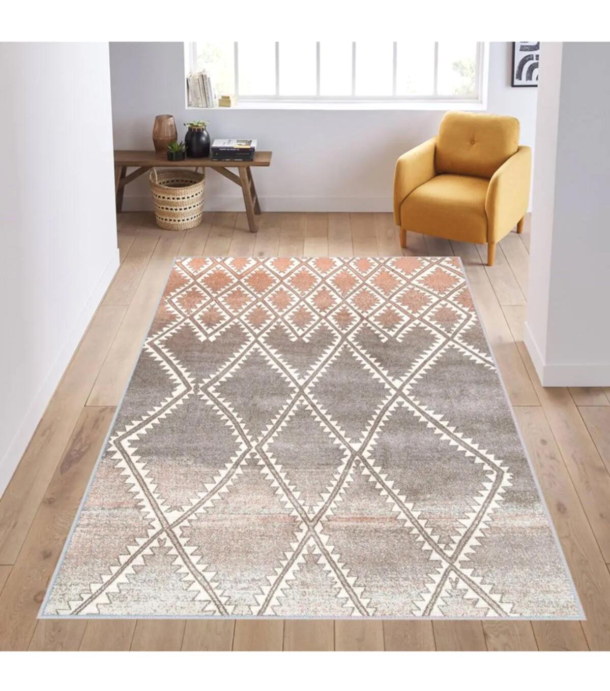 Rovigo Home RVG1179 Çok Renkli 8 mm Polyester Leke Tutmaz-Toz Tutmaz Yıkanabilir İnce Kaymaz Dot Taban Dikdörtgen Makine Dokuma Salon Halısı 120x400 cm