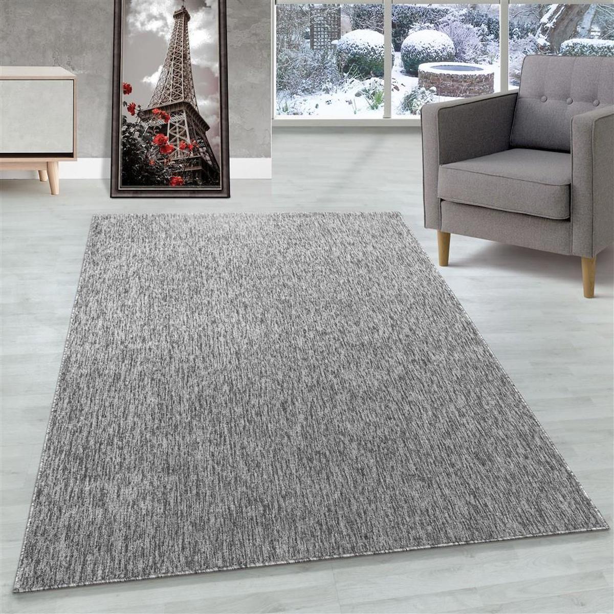 Carpettex Gri 5 mm Polipropilen Yıkanabilir Kalın Kaymaz Taban Dikdörtgen Makine Dokuma Salon Halısı 133x190 cm