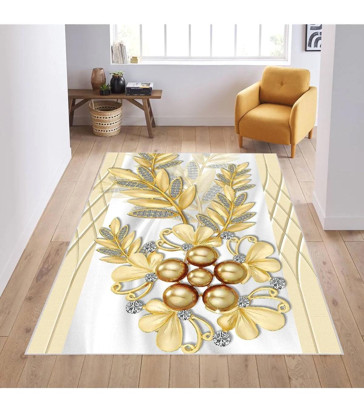 Rovigo Home RVG1841-SM241 Çok Renkli 8 mm Polyester Antibakteriyel-Leke Tutmaz-Toz Tutmaz Yıkanabilir İnce Kaymaz Dot Taban Dikdörtgen Makine Dokuma Salon Halısı 120x180 cm