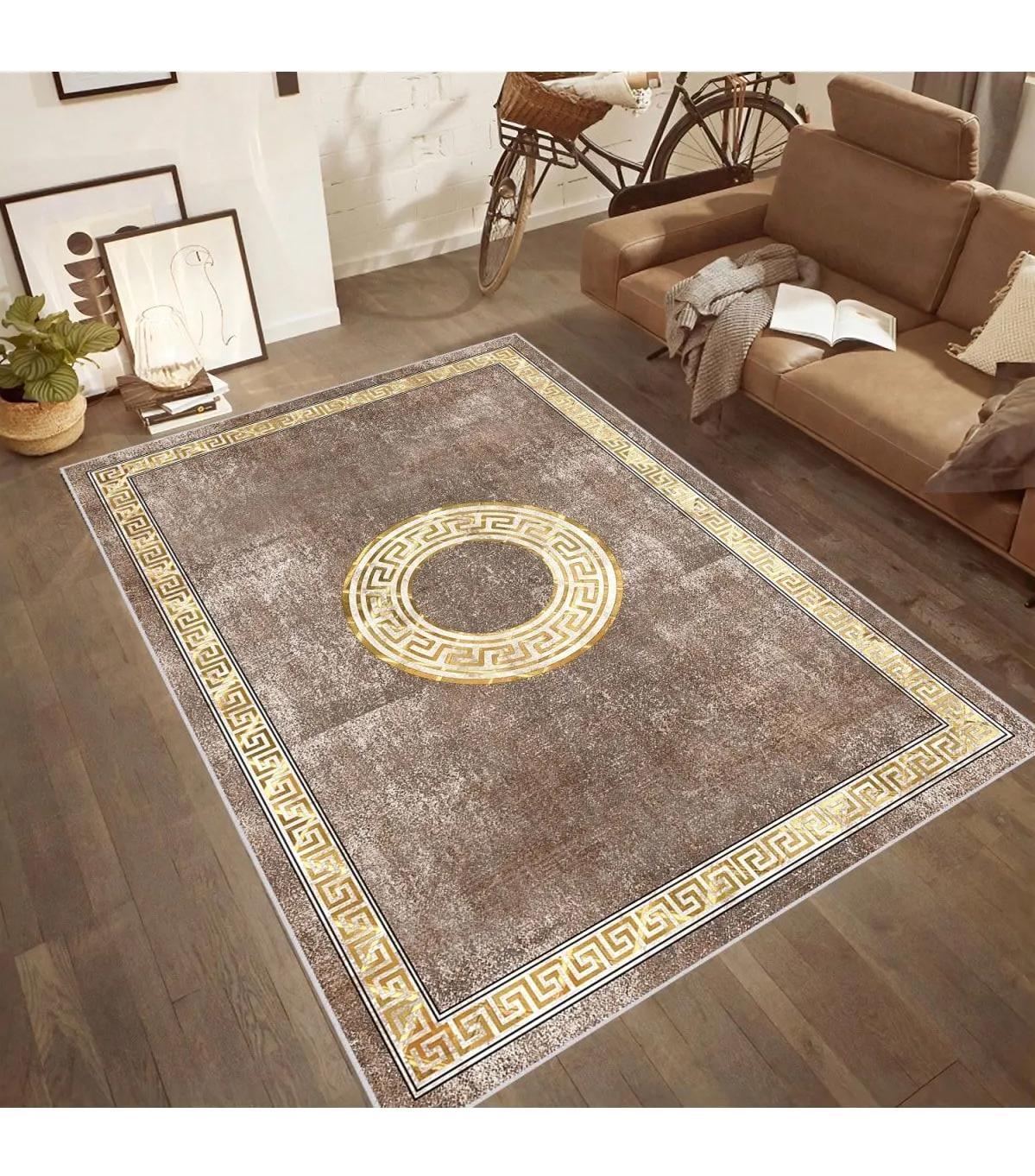 Rovigo Home RVG1832-SD1190 Vizon 8 mm Polyester Antibakteriyel-Leke Tutmaz-Toz Tutmaz Yıkanabilir İnce Kaymaz Dot Taban Dikdörtgen Makine Dokuma Salon Halısı 120x180 cm