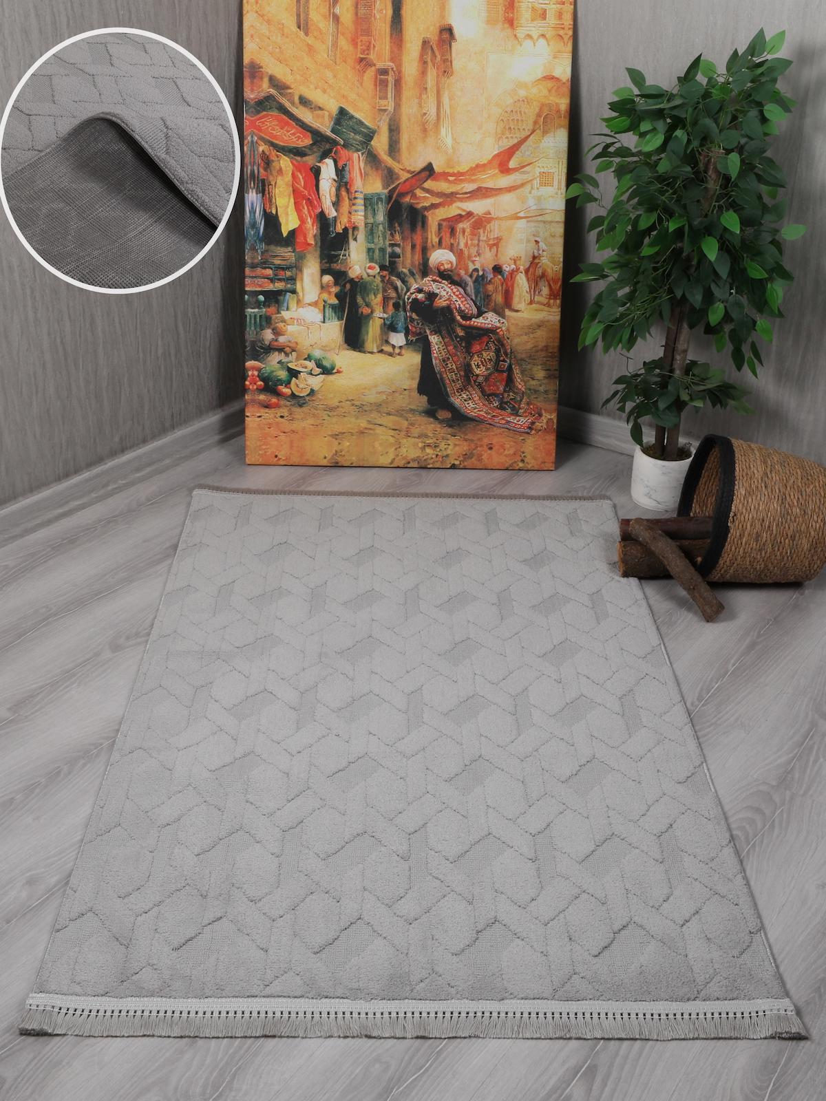 My Evilla Gri 10 mm Mikropolyester Leke Tutmaz Yıkanabilir Kalın Kaymaz Dikdörtgen Makine Dokuma Salon Halısı 160x230 cm