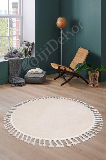 Dijidekor Krem 20 mm Peluş Antibakteriyel Yıkanabilir Kalın Kaymaz Dot Taban Dikdörtgen Makine Dokuma Salon Halısı 100x300 cm