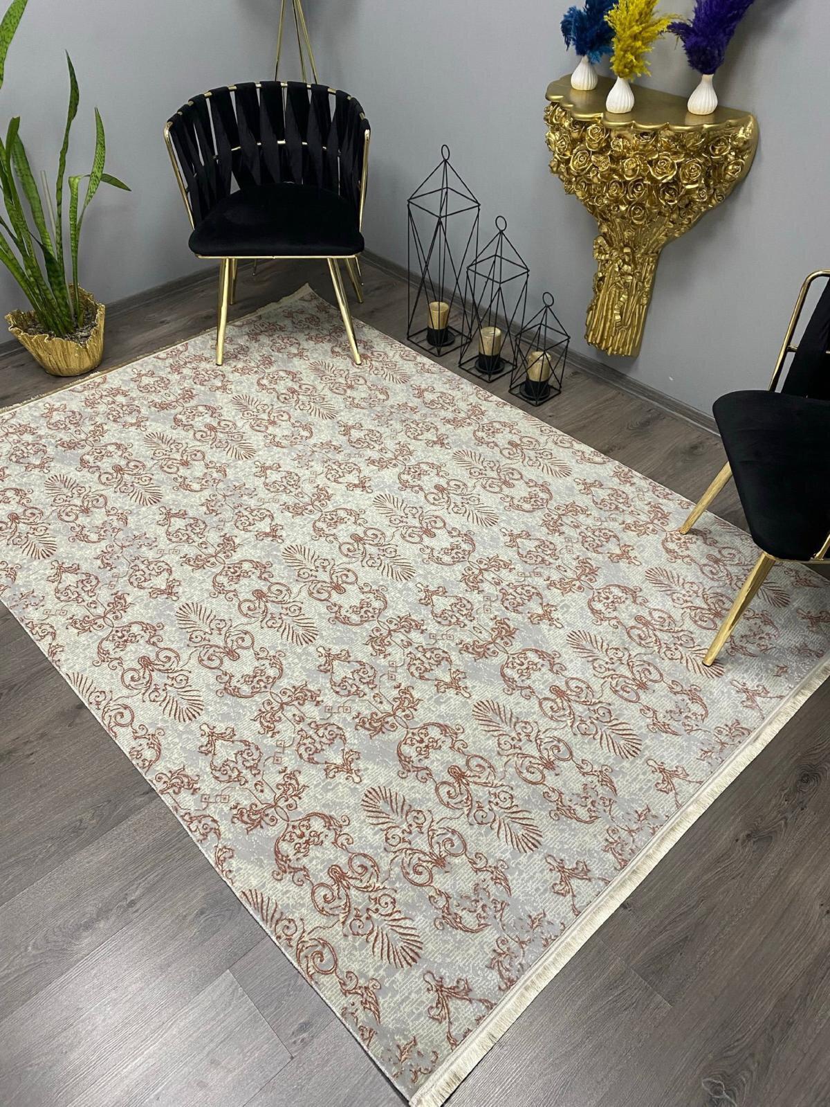 Halı Furyası Krem - Pembe 8.5 mm Bambu Antibakteriyel Yıkanabilir Orta Kaymaz Dikdörtgen Makine Dokuma Oturma Odası-Salon Halısı 160x230 cm