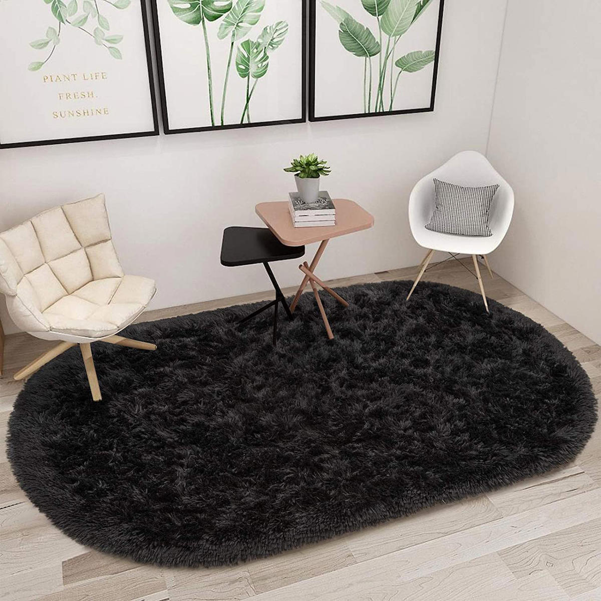 Rovigo Home Siyah 20 mm Peluş Antialerjenik-Antibakteriyel-Tüy Tutmaz Yıkanabilir Kalın Kaymaz Suni Deri Taban Oval Makine Dokuma Antre-Oturma Odası-Salon-Yatak Odası Halısı 100x300 cm