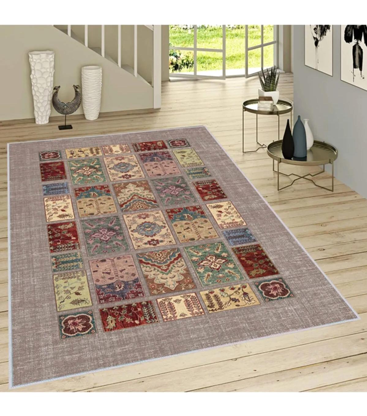 Rovigo Home RVG1478 Çok Renkli 8 mm Polyester Leke Tutmaz-Toz Tutmaz Yıkanabilir İnce Kaymaz Dot Taban Dikdörtgen Makine Dokuma Salon Halısı 120x180 cm