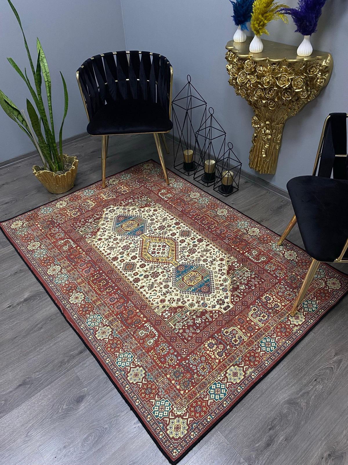 Halı Furyası Harem Krem 8 mm Polyester Antibakteriyel Yıkanabilir İnce Kaymaz Dikdörtgen Makine Dokuma Salon Halısı 140x450 cm