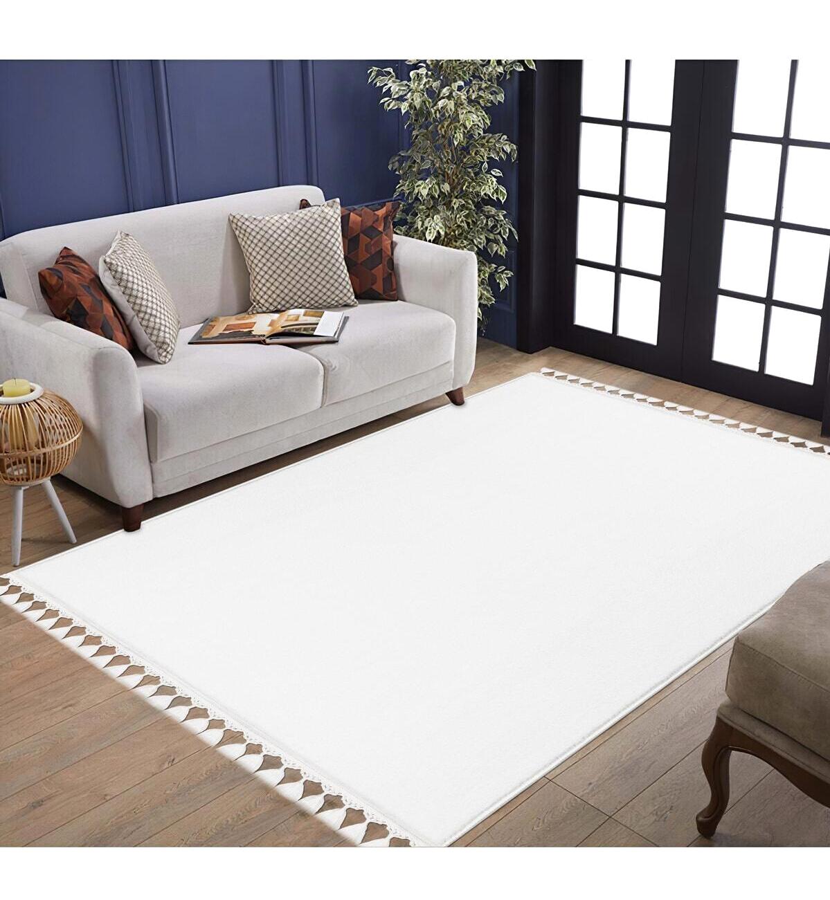 Valery Home Comfort Puffy Ekru - Siyah 12 mm Polyester Antibakteriyel Yıkanabilir Orta Kaymaz Dot Taban Dikdörtgen Makine Dokuma Salon Halısı 160x235 cm