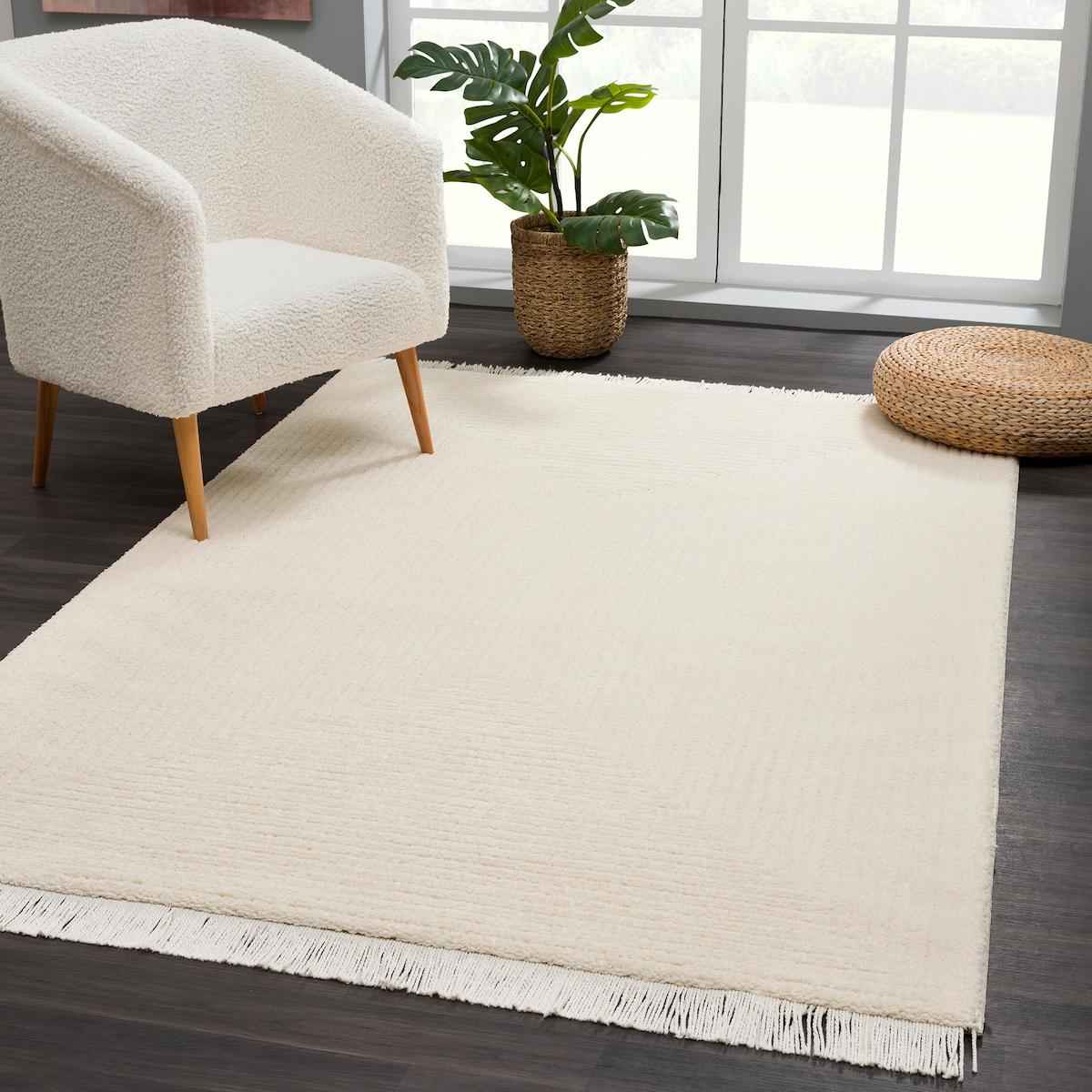 Giza Home 1104-RR66 Krem 20 mm Polyester Toz Tutmaz Yıkanabilir Kalın Kaymaz Dikdörtgen Makine Dokuma Salon Halısı 100x300 cm