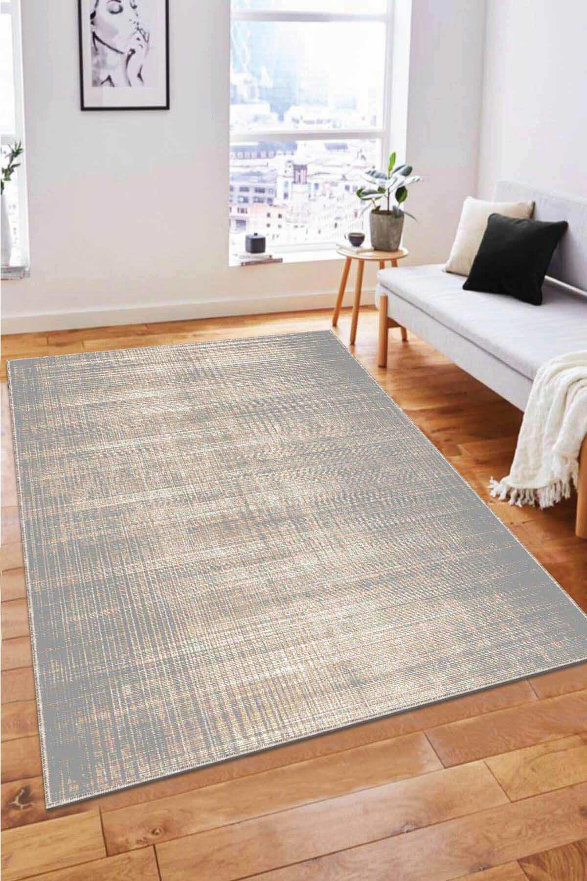 Viva Home AR120 Bej 7 mm Mikropolyester Leke Tutmaz Yıkanabilir İnce Kaymaz Dot Taban Dikdörtgen Makine Dokuma Salon Halısı 160x230 cm