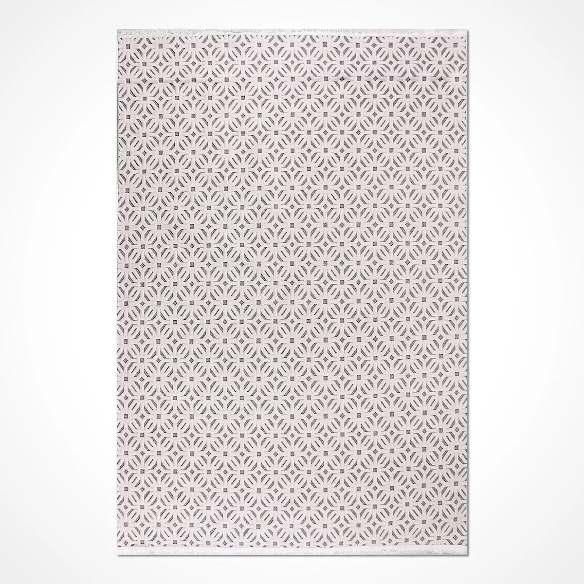 Crea Halı Havai HP03 Krem 7 mm Polyester Antibakteriyel Yıkanabilir Orta Geometrik Dikdörtgen Makine Dokuma Salon Halısı 140x250 cm