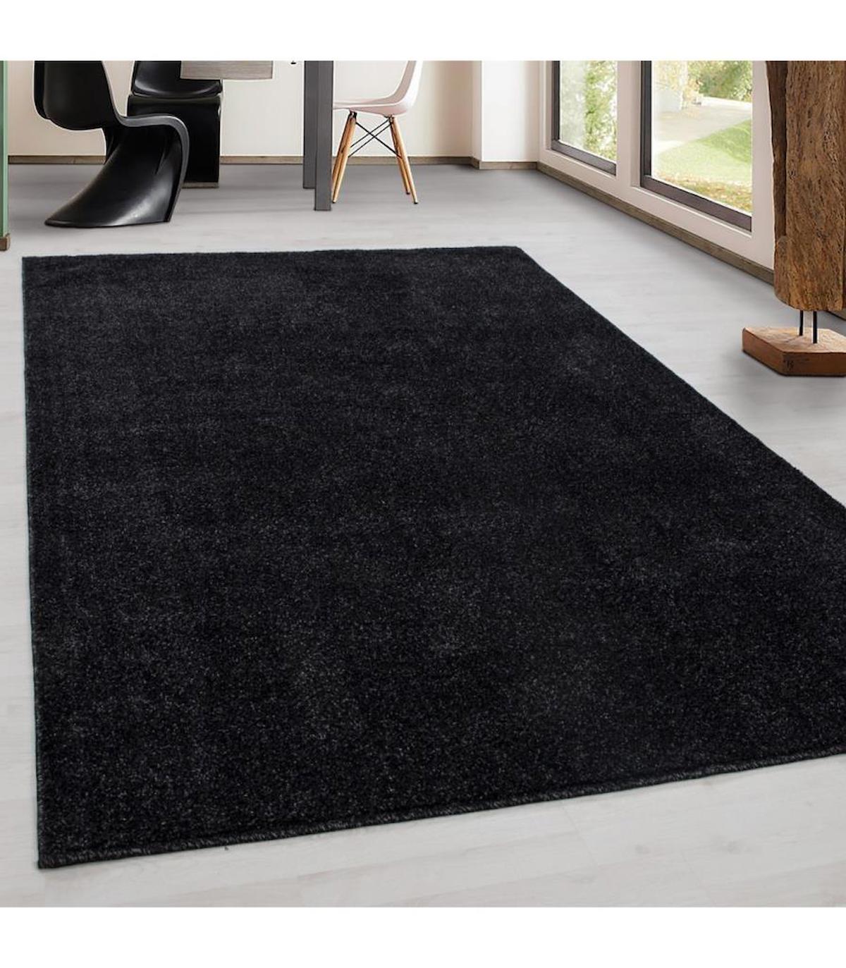 Carpettex Antrasit 10 mm Polipropilen Yıkanabilir İnce Kaymaz Dikdörtgen Makine Dokuma Salon Halısı 80x150 cm