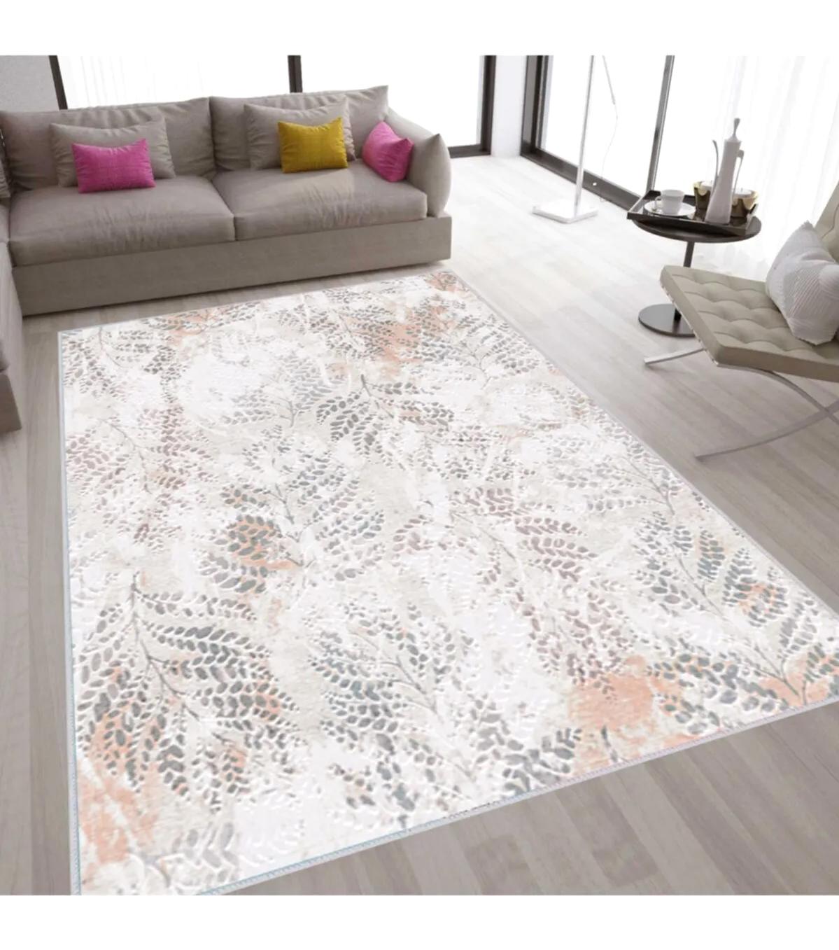 Rovigo Home RVG1551-HT213 Krem 8 mm Polyester Antibakteriyel-Leke Tutmaz-Toz Tutmaz Yıkanabilir İnce Kaymaz Dot Taban Dikdörtgen Makine Dokuma Salon Halısı 120x180 cm