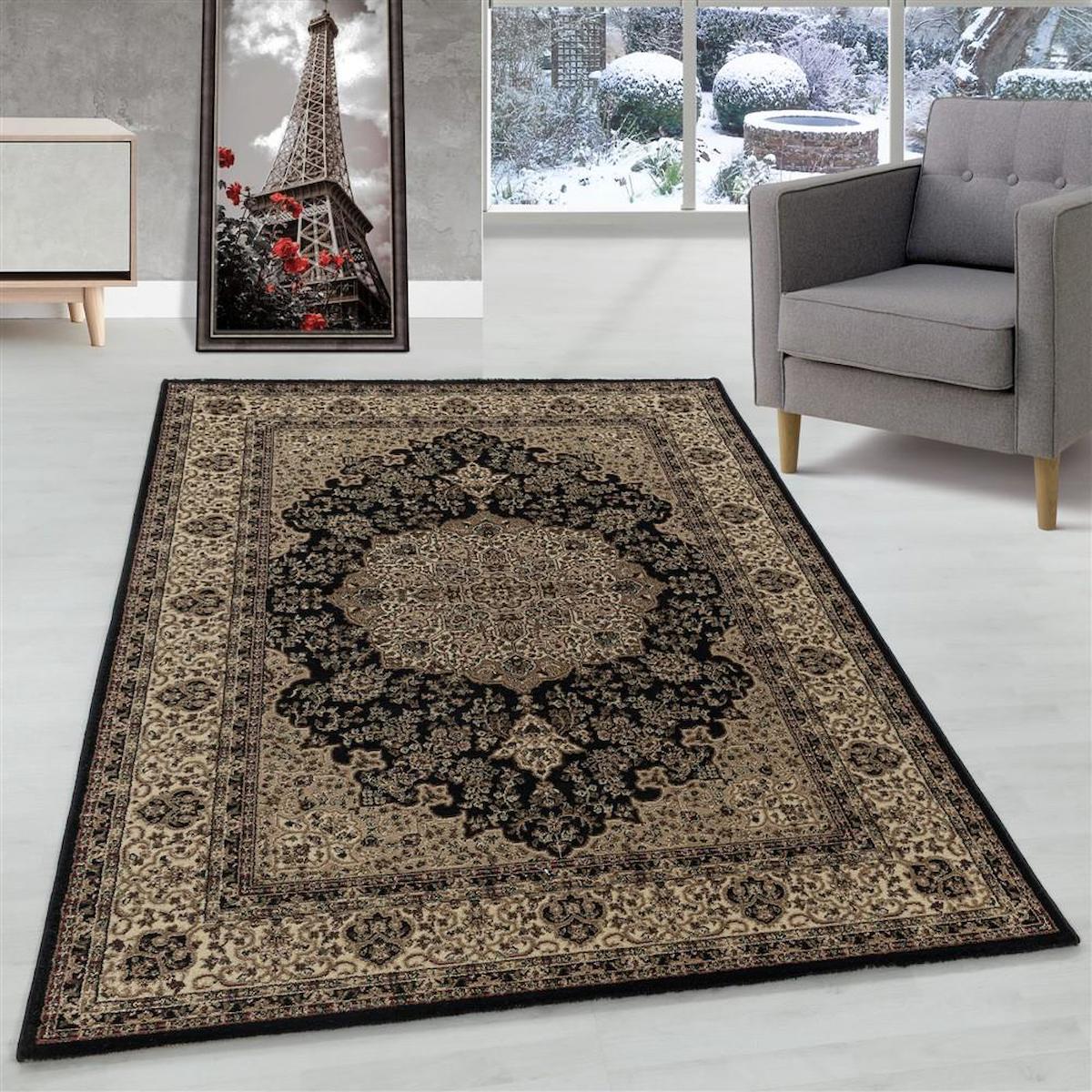 Carpettex Siyah 9 mm Polipropilen Yıkanabilir Kalın Kaymaz Lateks Taban Dikdörtgen Makine Dokuma Salon Halısı 100x200 cm