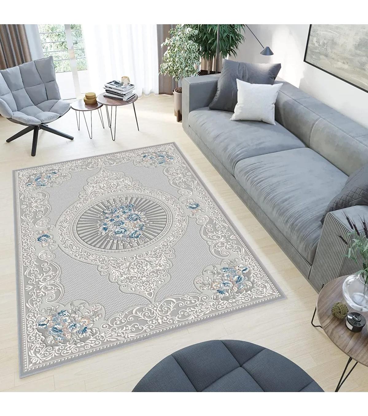 Rovigo Home RVG0477 Gri 8 mm Polyester Leke Tutmaz-Toz Tutmaz Yıkanabilir İnce Kaymaz Dot Taban Dikdörtgen Makine Dokuma Salon Halısı 40x60 cm