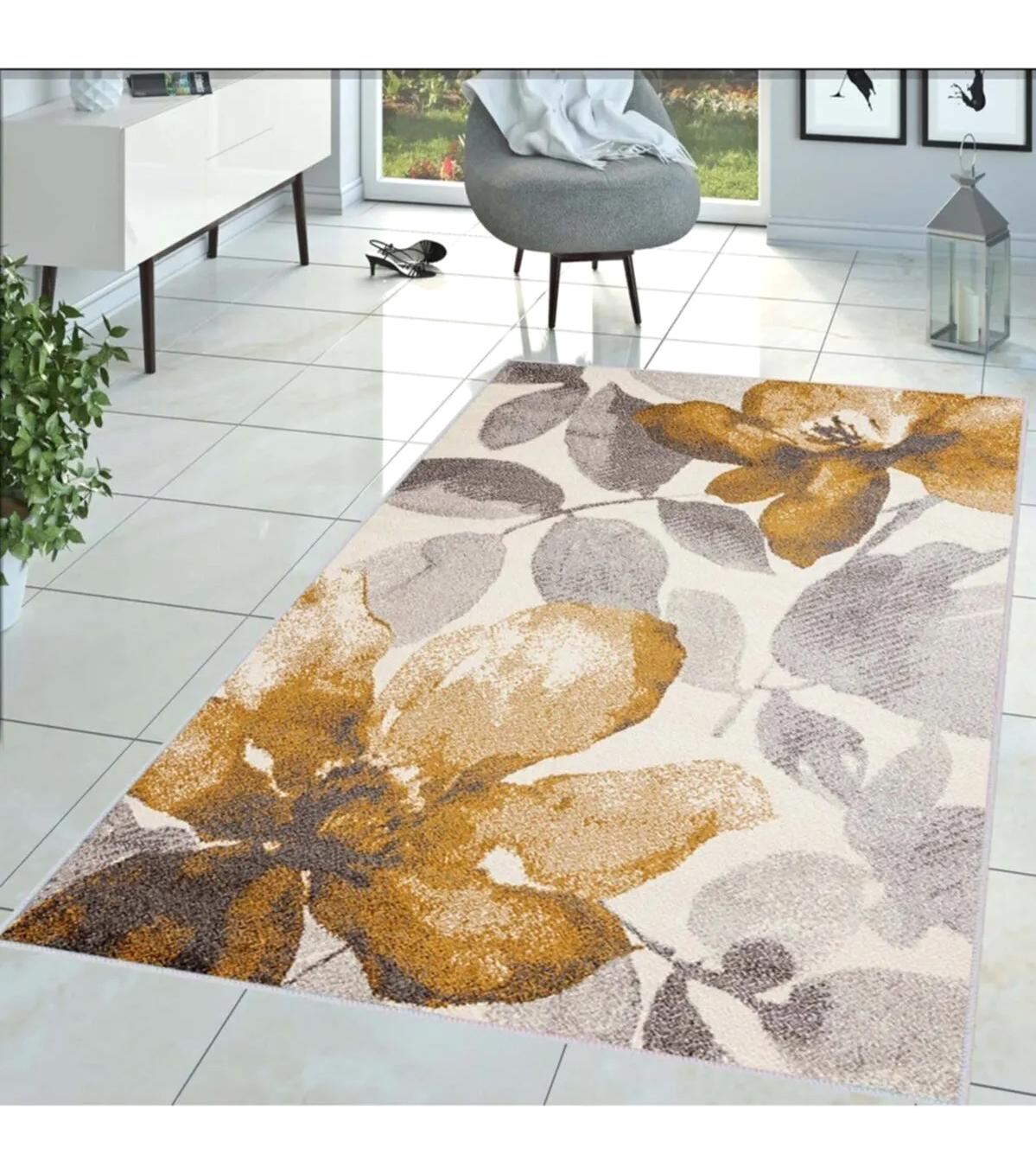 Rovigo Home RVG1469 Çok Renkli 8 mm Polyester Antibakteriyel-Leke Tutmaz-Toz Tutmaz Yıkanabilir İnce Kaymaz Dot Taban Dikdörtgen Makine Dokuma Salon Halısı 140x200 cm