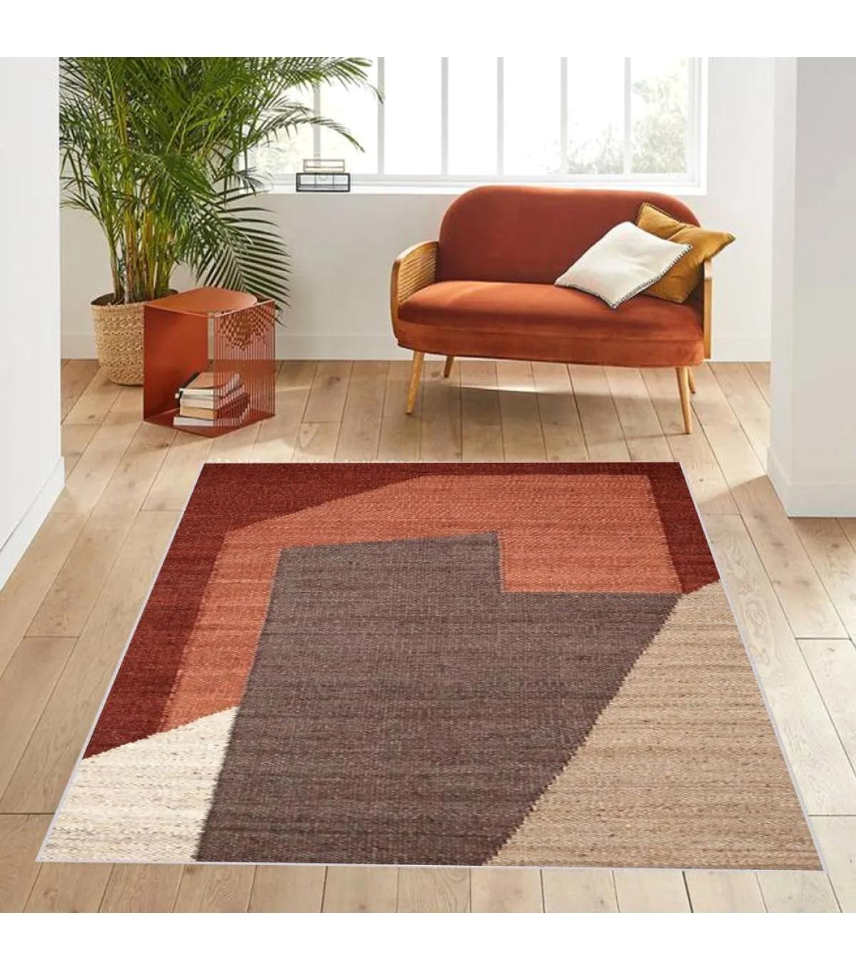 Rovigo Home RVG0585 Çok Renkli 8 mm Polyester Antibakteriyel-Leke Tutmaz-Toz Tutmaz Yıkanabilir İnce Kaymaz Dot Taban Dikdörtgen Makine Dokuma Salon Halısı 140x200 cm