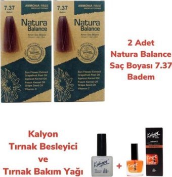 Natura Balance 7.37 Badem Organik Amonyaksız Vegan Krem Saç Boyası 2x60 ml + Kalyon Ammonia Free Tırnak Bakım Seti Hediyeli