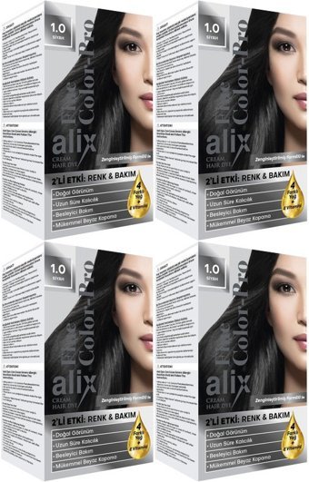 Alix Fine Color Pro 1.0 Siyah Krem Saç Boyası 4x50 ml