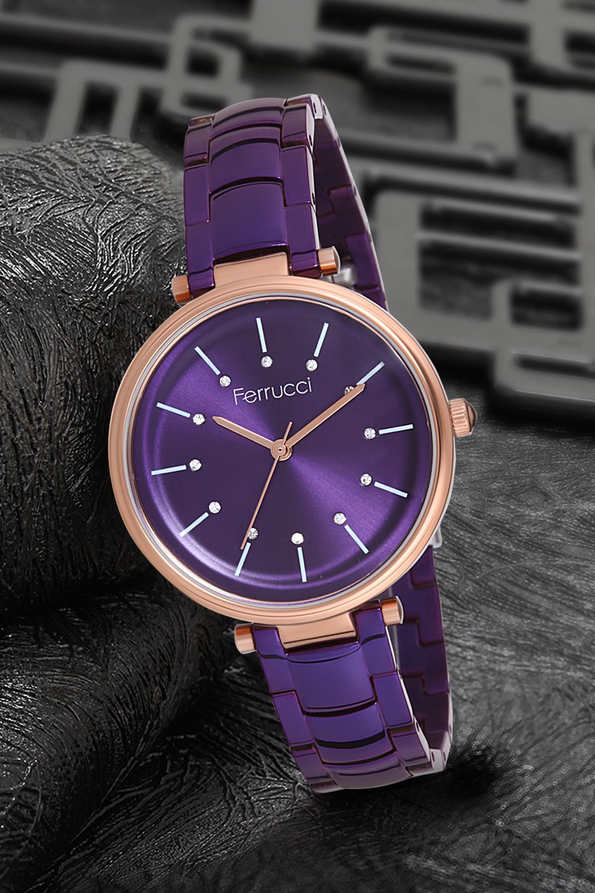 Ferrucci 9FM1754 38 mm Mor Metal Kordon Analog Kadın Kol Saati