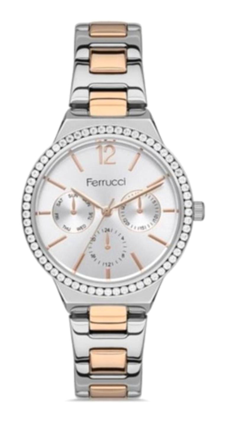 Ferrucci FC.14307M.02 Takvimli 38 mm Gri-Rose Gold Çelik Kordon Analog Kadın Kol Saati