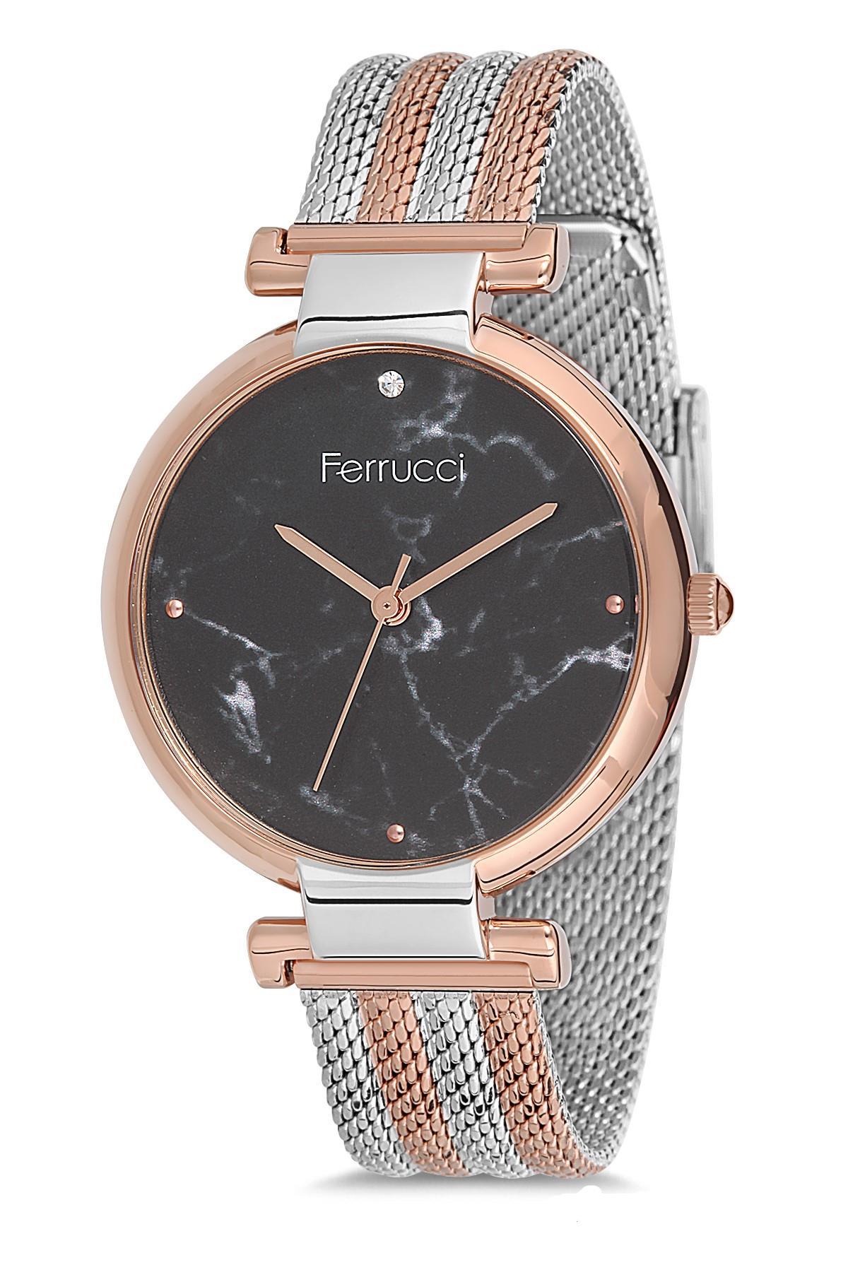 Ferrucci 9FM2342 38 mm Gri-Rose Gold Çelik-Hasır Kordon Analog Kadın Kol Saati