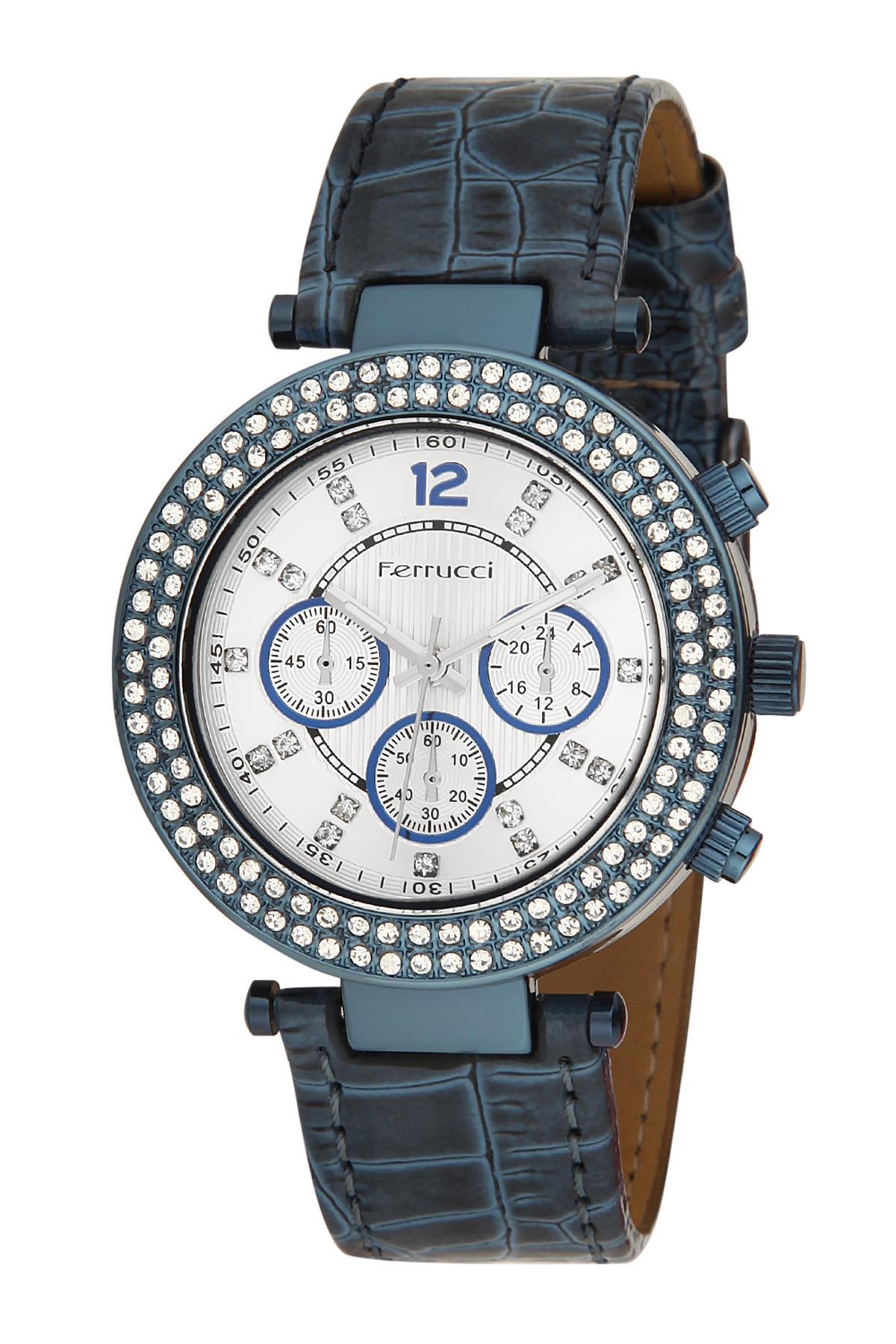 Ferrucci 2FK1045 38 mm Lacivert Deri Kordon Analog Kadın Kol Saati