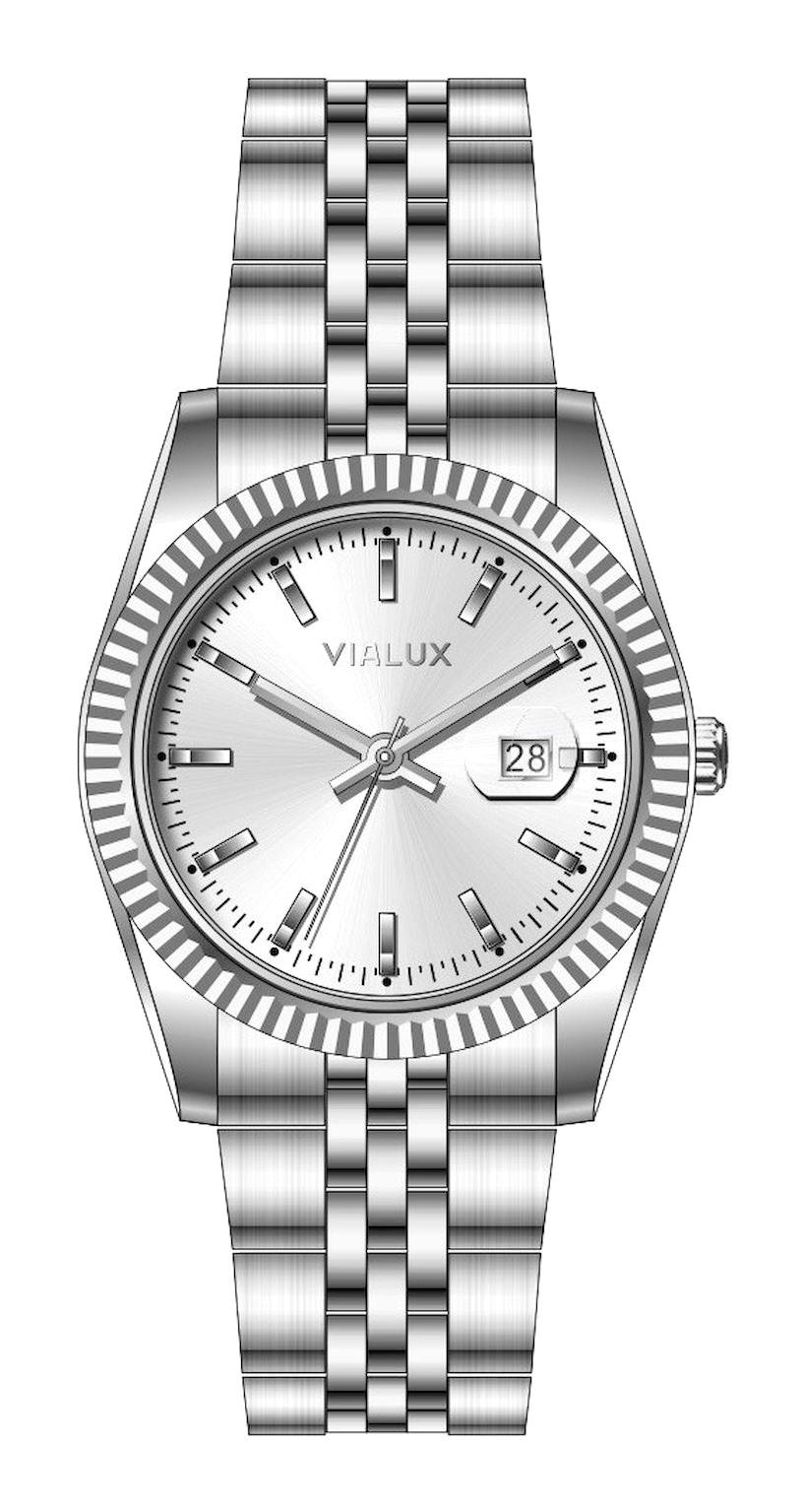 Vialux LJ570S-02SS Takvimli 31 mm Gri Çelik Kordon Analog Kadın Kol Saati