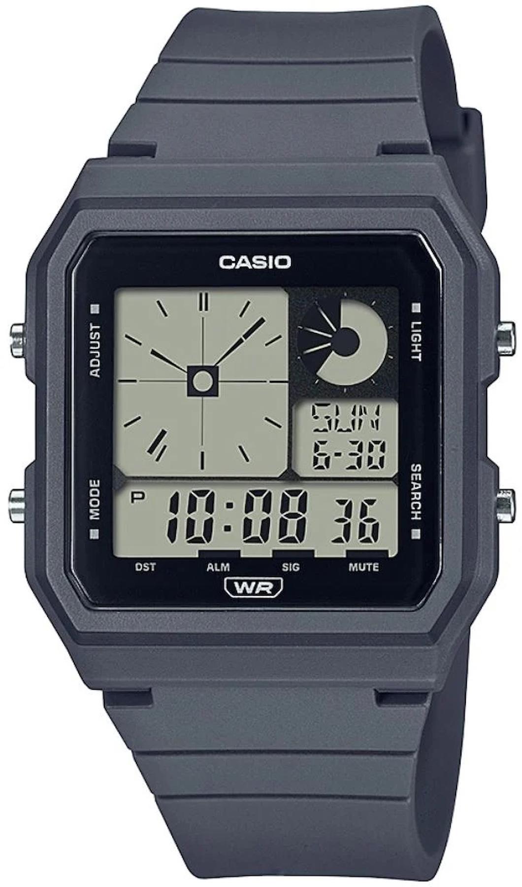 Casio LF-20W-8A2DF Takvimli 33.7 mm Gri Silikon Kordon Dijital Erkek Kol Saati