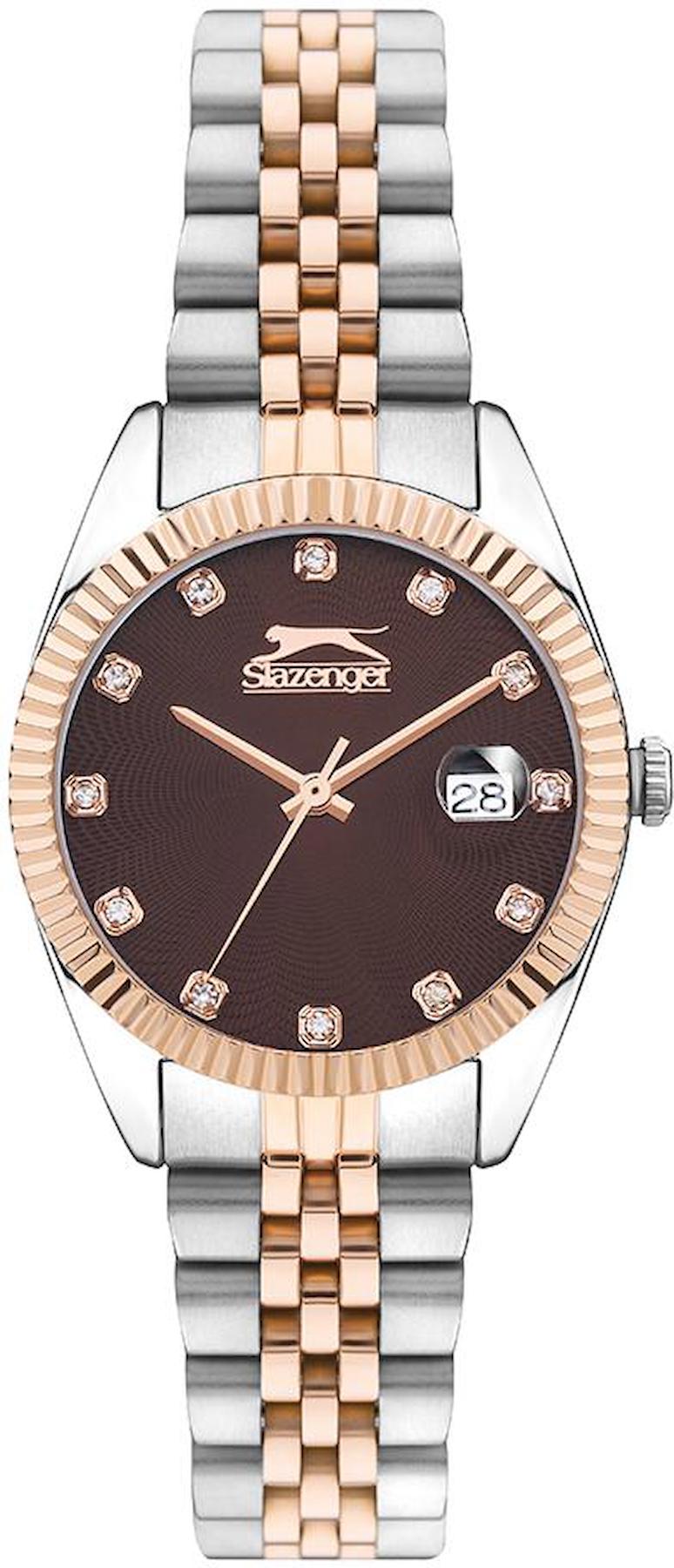 Slazenger SL.09.2240.3.07 Takvimli 32 mm Gri-Rose Gold Çelik Kordon Analog Kadın Kol Saati