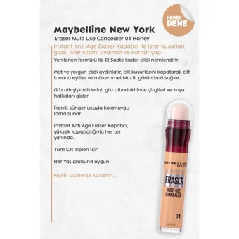 Maybelline Multi Use 04 Honey Nemlendiricili Göz Altı ve Yüz Likit Silgi Kapatıcı