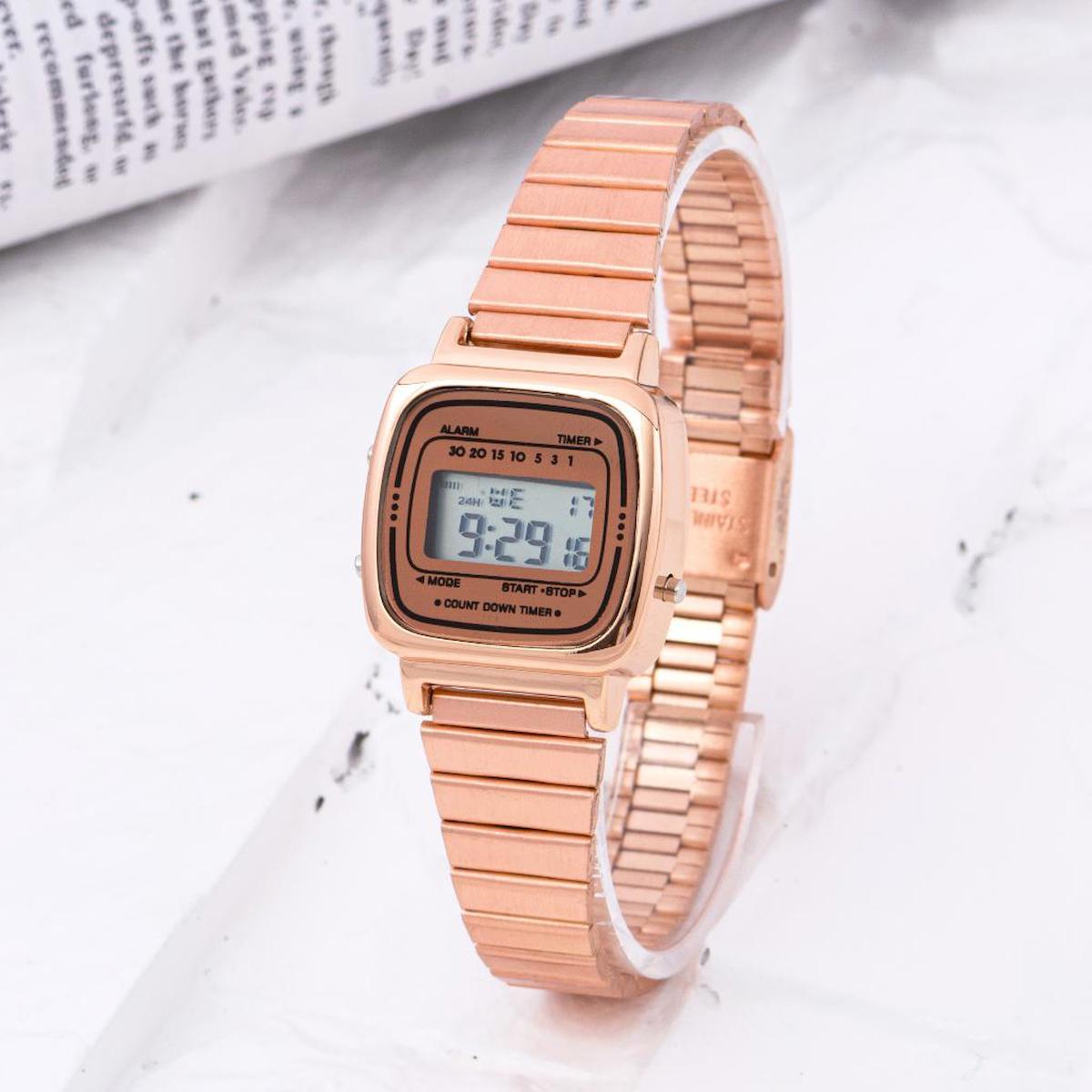 Saattino ST-304234 Takvimli 20-25 mm Rose Gold Çelik Kordon Dijital Kadın Kol Saati