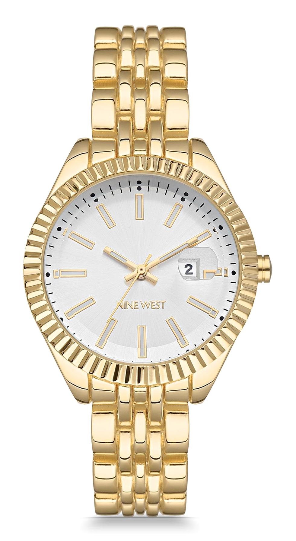 Nine West NW-2660SVGB Takvimli 36 mm Altın Metal Kordon Analog Kadın Kol Saati