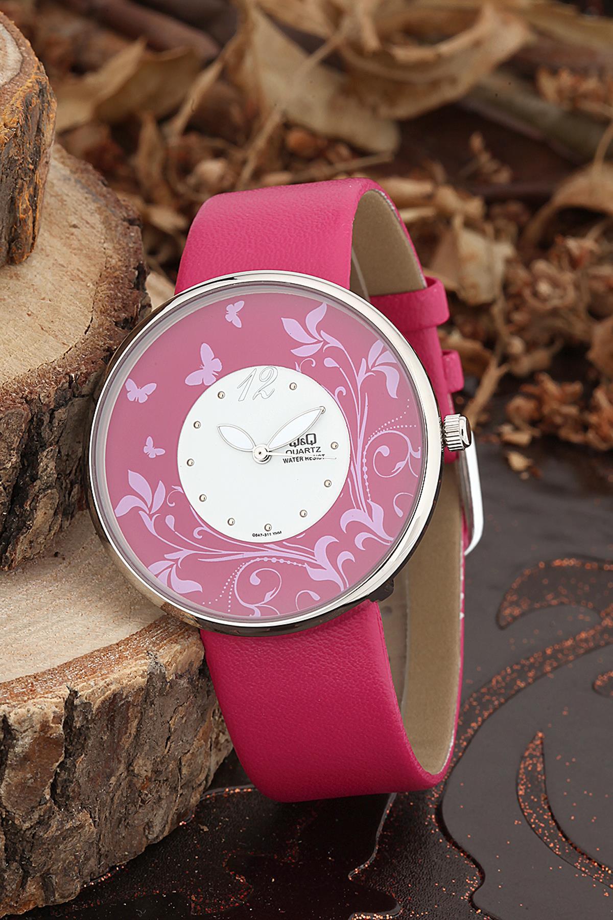 Q&Q 3B885 36 mm Pembe Deri Kordon Analog Kadın Kol Saati