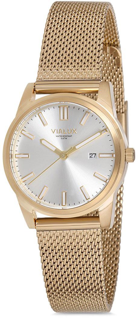 Vialux AJ534G-02SG Takvimli 30 mm Altın Çelik Kordon Analog Kadın Kol Saati