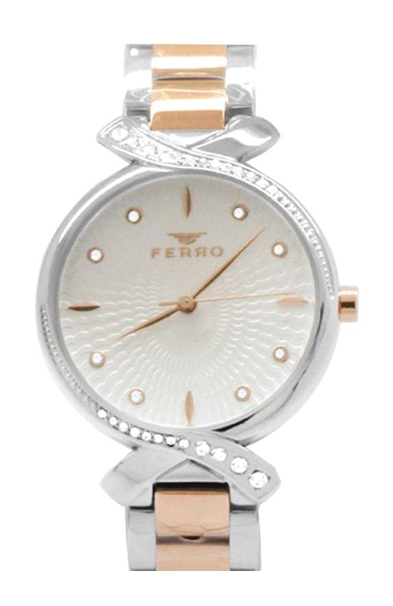 Ferro FL21254A-E 41 mm Gri-Rose Gold Çelik Kordon Analog Kadın Kol Saati