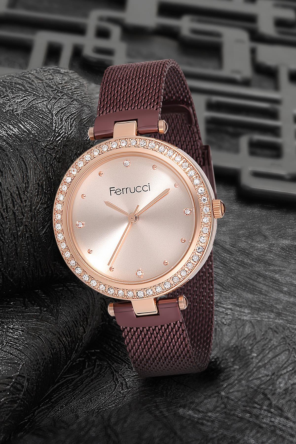 Ferrucci 9FM2464 36 mm Mor Metal Kordon Analog Kadın Kol Saati