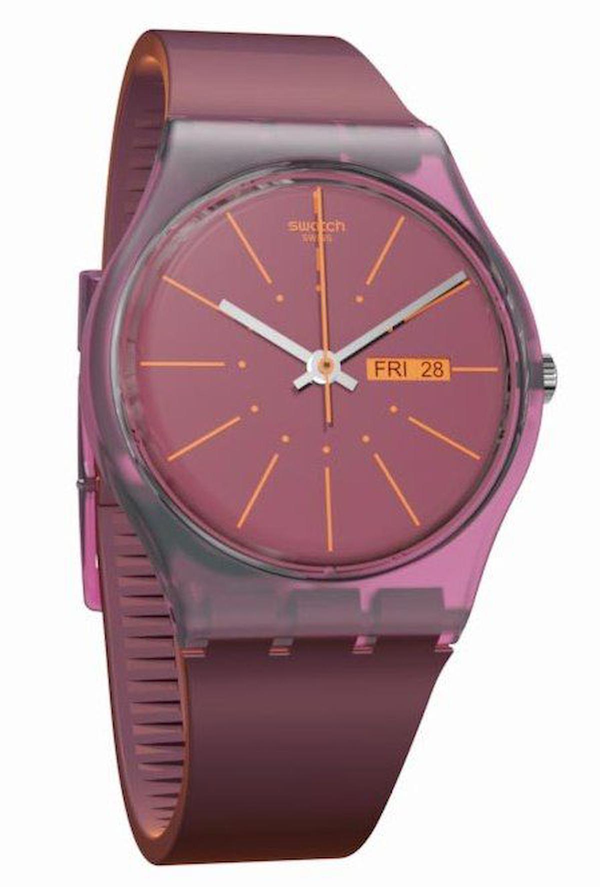 Swatch GP701 Takvimli 34 mm Mor Silikon Kordon Analog Kadın Kol Saati