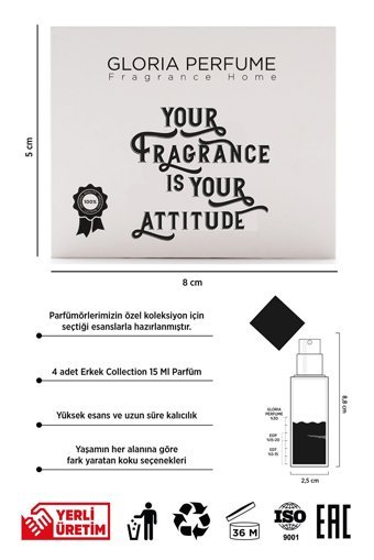 Gloria Perfume Your Fragrance Is Your Attitude 4 Parça Mini Erkek Parfüm Seti EDP