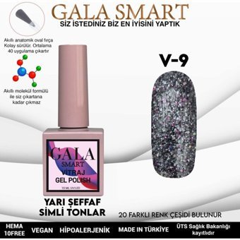 Gala Smart Vitraj V9 Gri Işıltılı Kalıcı Simli Oje