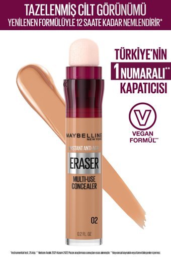 Maybelline Instant Anti Age 02 Nude Nemlendiricili Göz Altı ve Yüz Likit Silgi Kapatıcı