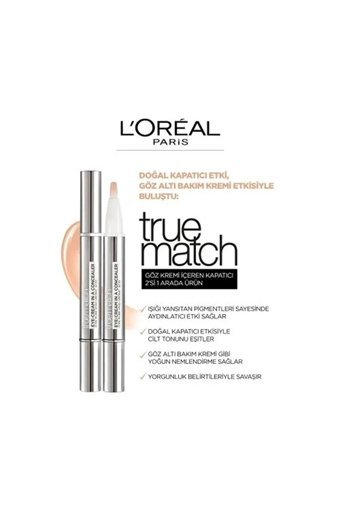 L'oreal Paris True Match 2'Sı 1 Arada Nemlendiricili Göz Altı ve Yüz Likit Kalem Kapatıcı