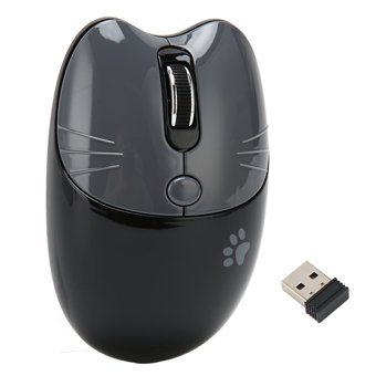 Goshyda Kedi Görünümlü Sessiz Kablosuz Siyah Optik Mouse