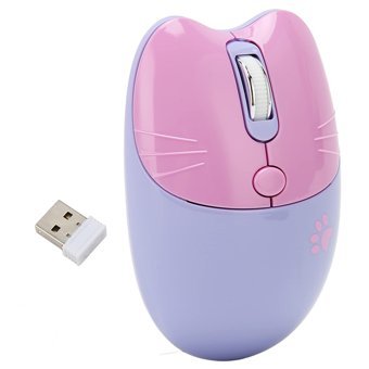 Lazmin112 Kedi Görünümlü Sessiz Kablosuz Mor Optik Mouse