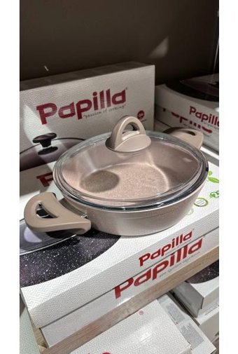 Papilla Cam Kapaklı Granit 24 cm Basık Tencere