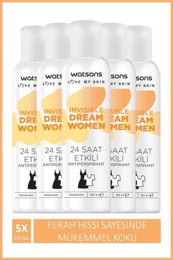 Watsons Invisible Fresh Pudrasız Ter Önleyici Antiperspirant Sprey Kadın Deodorant 5x150 ml