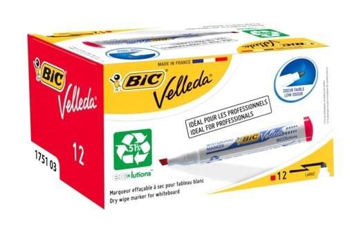 Bic 1751 12'li Doldurulabilir Silinebilir Kırmızı Tahta Kalemi