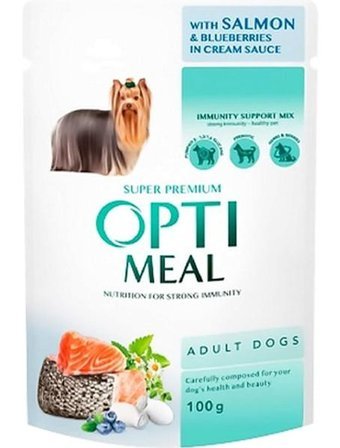 Optimeal Süper Premium Somon-Yaban Mersinli Soslu Yetişkin Köpek Maması 6 x 100 gr 6'lı